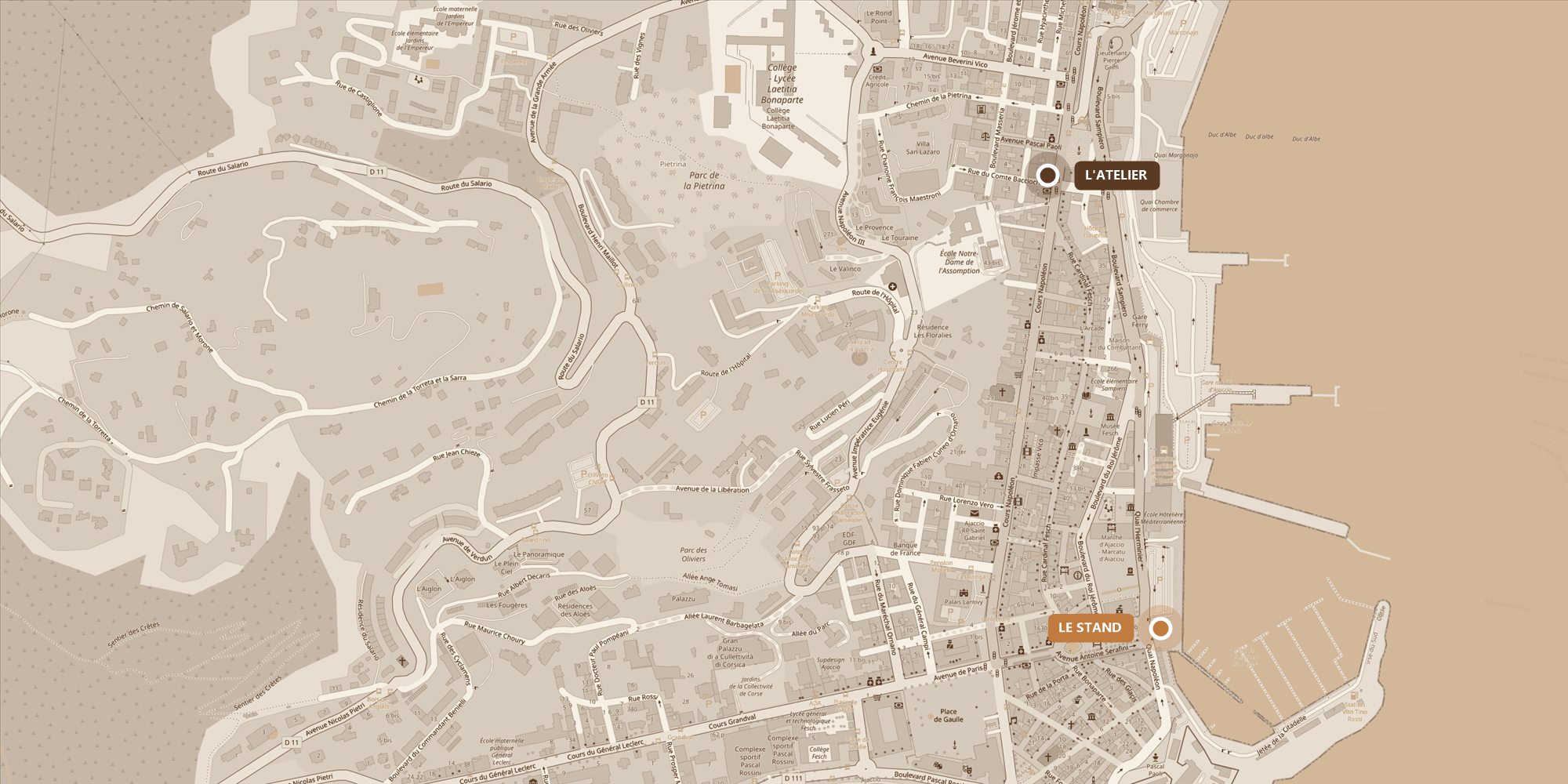 Plan du port Tino Rossi à Ajaccio, avec l'emplacement de Capaja