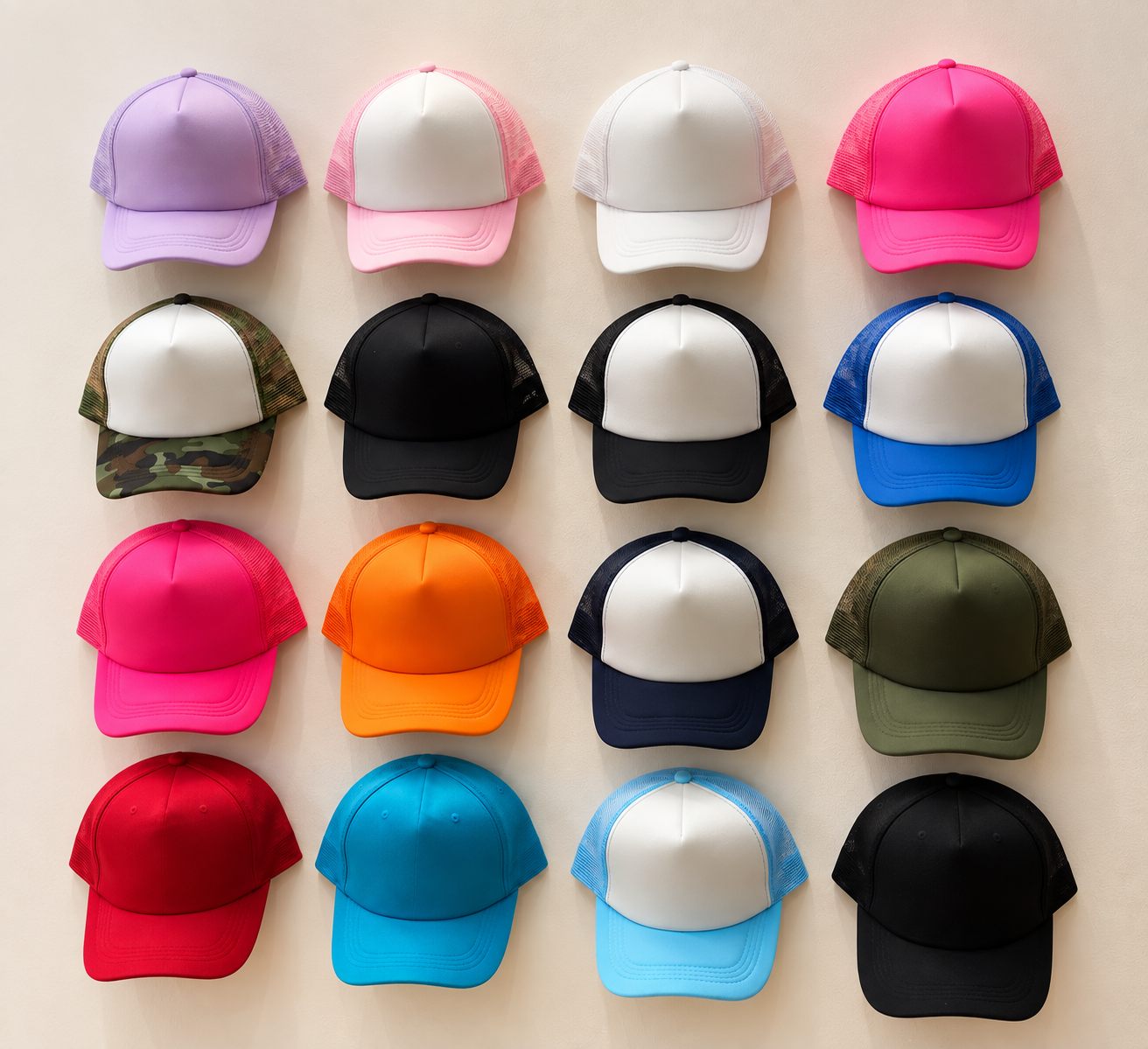 Casquettes personnalisées Capaja alignées